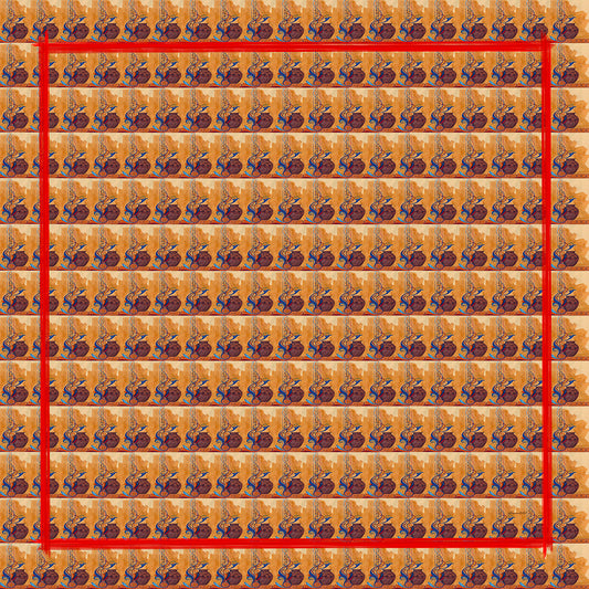 Brown Armenian pot captured in rows with orange background