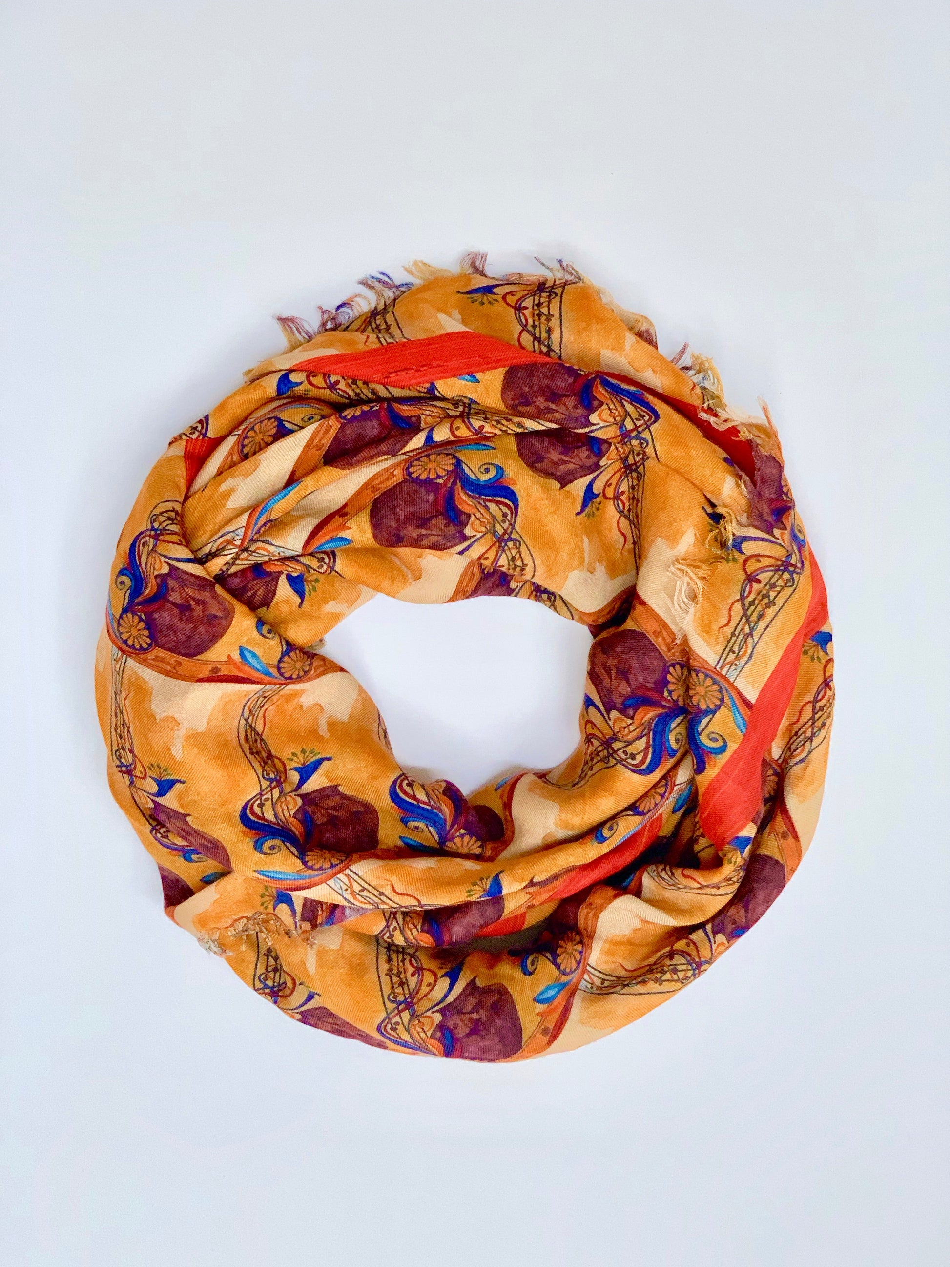 orange scarf with pottery design