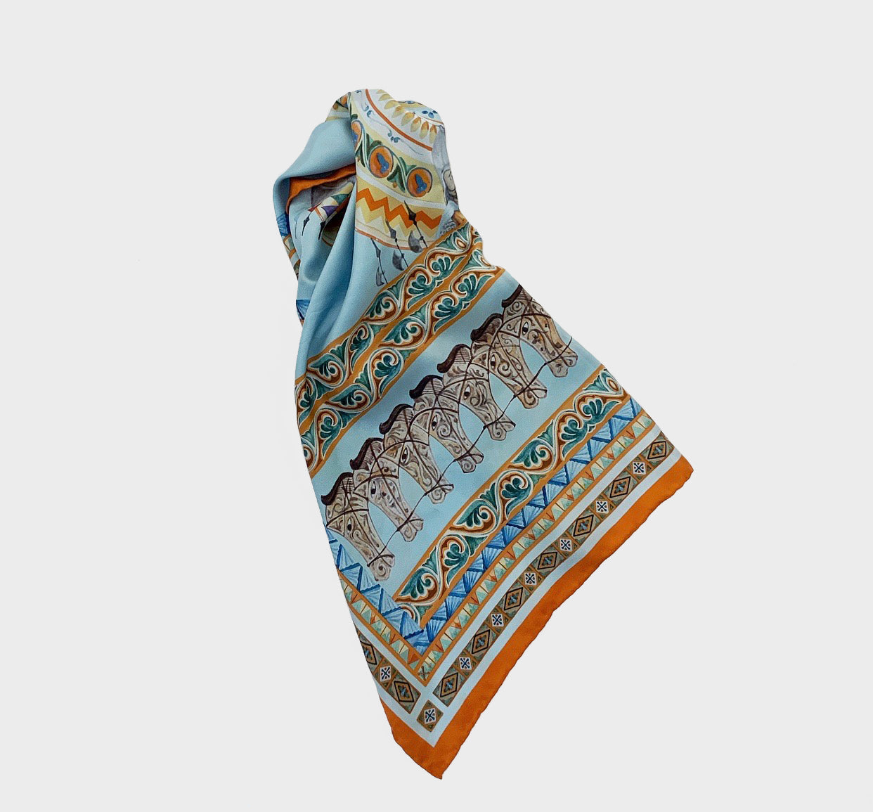 Silk twill scarf with horses