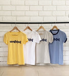 70s inspired Armenian t-shirts yellow, white, tan and blue ringer