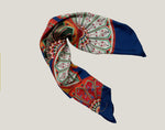 Inspired by silk road trade the scarf has fans with beautiful illustrations